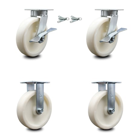Service Caster 8 Inch Kingpinless Nylon Wheel Caster Brakes and Swivel Locks 2 Rigid SCC, 2PK SCC-KP30S820-NYR-SLB-BSL-2-R-2